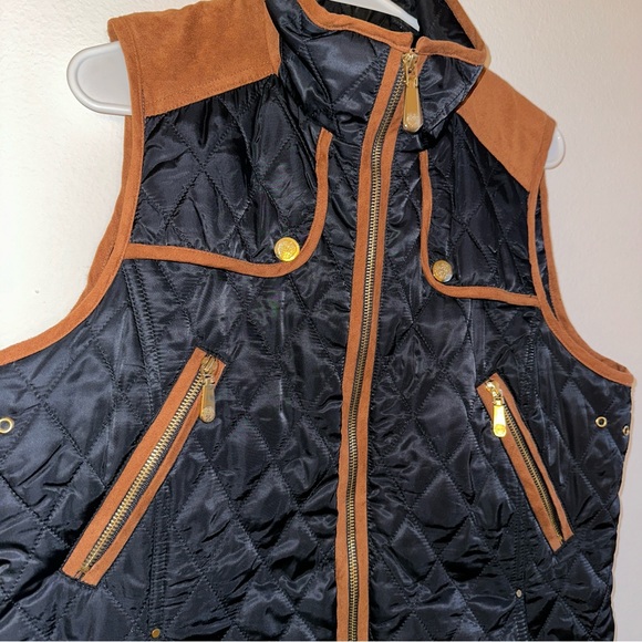 VINCE CAMUTO Navy Blue Quilted Faux Suede Full Zip Vest Jacket - Picture 2 of 6